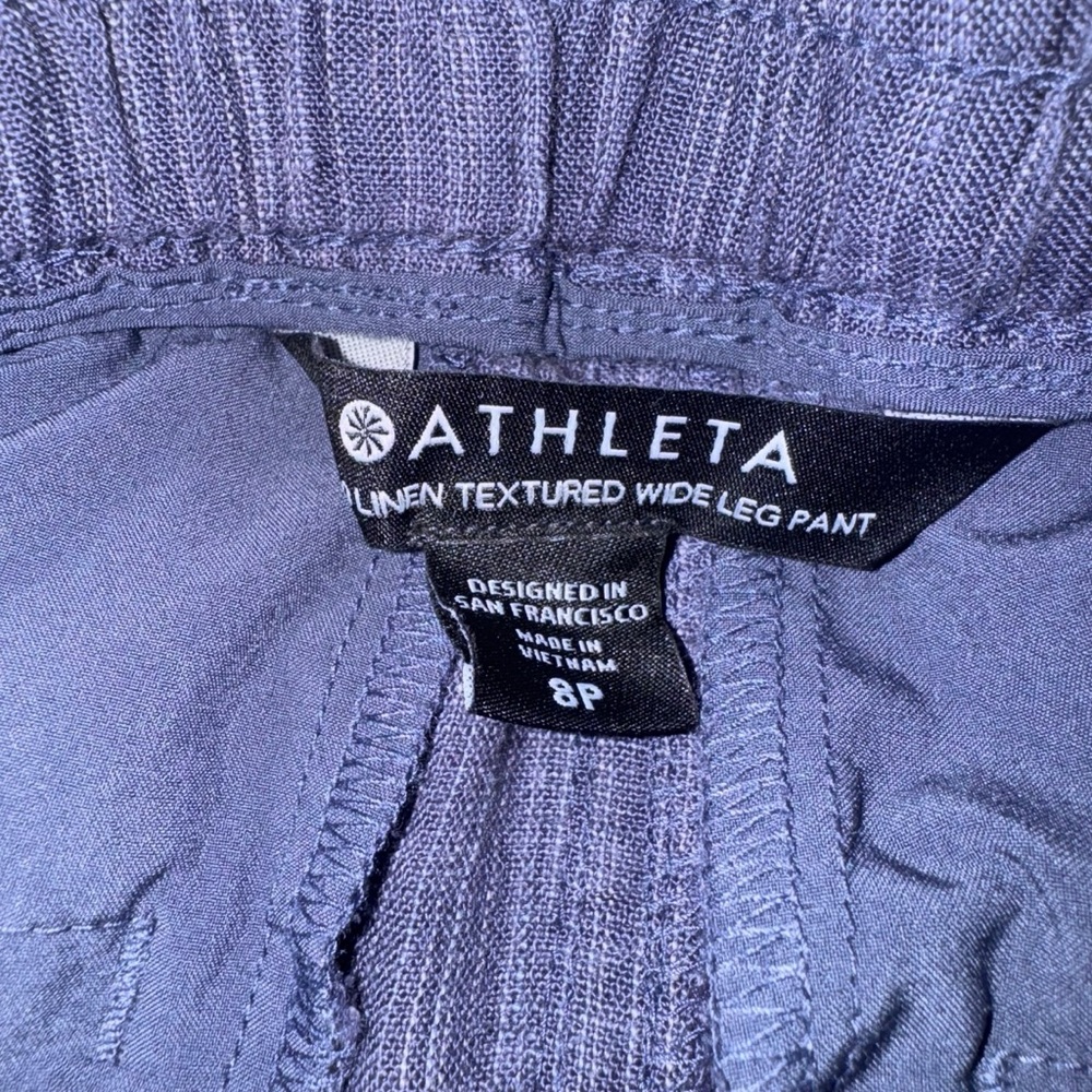 ATHLETA Cabo Linen Wide Leg Pants Blue Relaxed Resort wear Coastal grandma Sz 8 - Picture 5 of 14